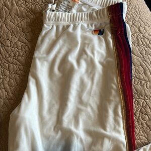 Aviator Nation cream joggers with Red and Blue Stripes